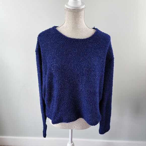 DIVIDED BY H&M WOMEN'S FUZZY CROP SWEATER SIZE LARGE BLUE - Picture 1 of 6